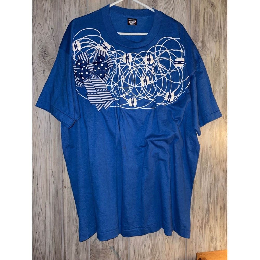 Vintage Screen Stars Best Blue T-Shirt XXL Puff Print Bow Graphic Made in USA